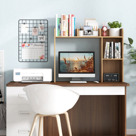 Costway 3-Tier Multipurpose Desk Bookshelf with 4 Shelves-Natural