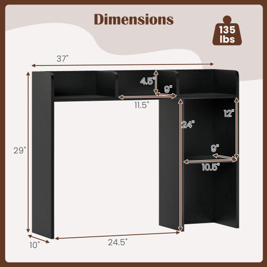 Costway 3-Tier Multipurpose Desk Bookshelf with 4 Shelves-Black