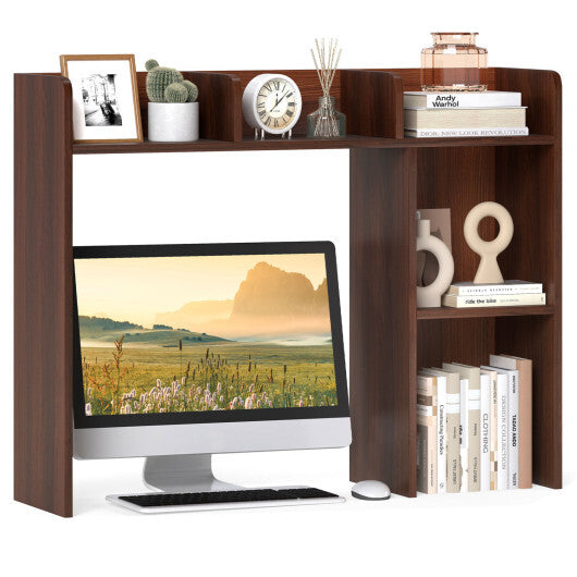 Costway 3-Tier Multipurpose Desk Bookshelf with 4 Shelves-Walnut