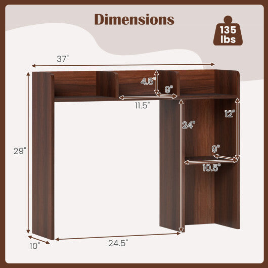 Costway 3-Tier Multipurpose Desk Bookshelf with 4 Shelves-Walnut
