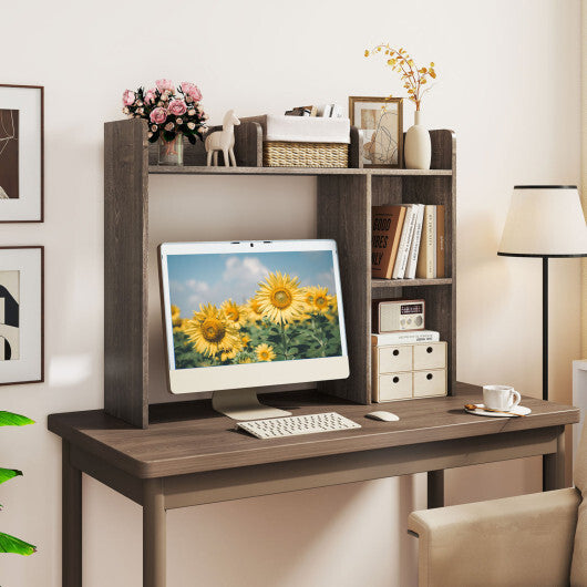 Costway 3-Tier Multipurpose Desk Bookshelf with 4 Shelves-Oak