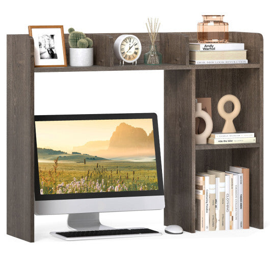 Costway 3-Tier Multipurpose Desk Bookshelf with 4 Shelves-Oak