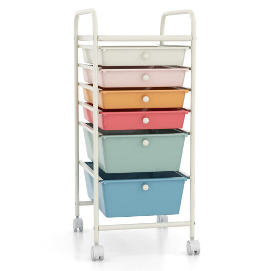 Costway 6 Drawers Rolling Storage Cart Organizer-Macaron