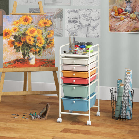 Costway 6 Drawers Rolling Storage Cart Organizer-Macaron