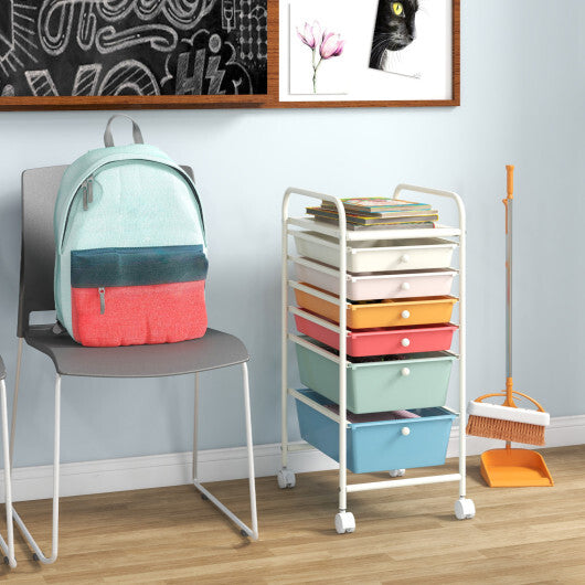 Costway 6 Drawers Rolling Storage Cart Organizer-Macaron