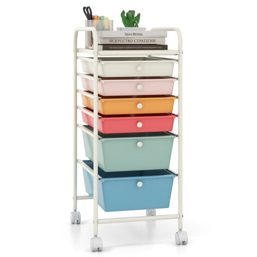 Costway 6 Drawers Rolling Storage Cart Organizer-Macaron