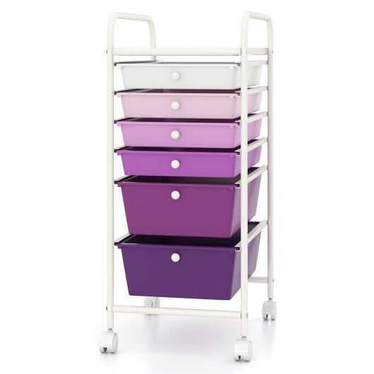 Costway Multifunctional 6 Drawers Rolling Storage Cart Organizer-Purple Gradient