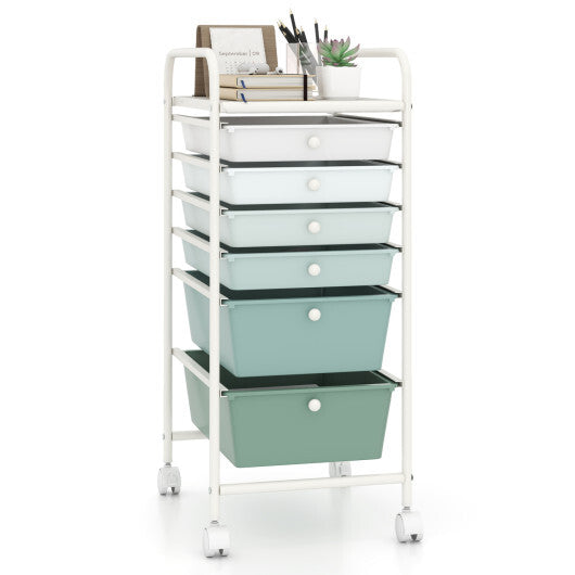 Costway Multifunctional 6 Drawers Rolling Storage Cart Organizer-Green Gradient
