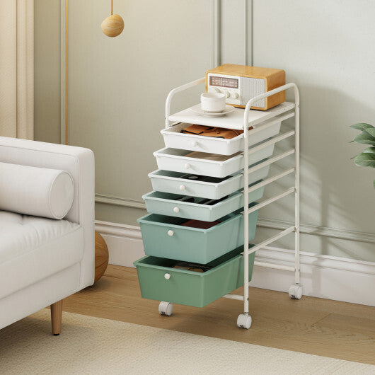 Costway Multifunctional 6 Drawers Rolling Storage Cart Organizer-Green Gradient