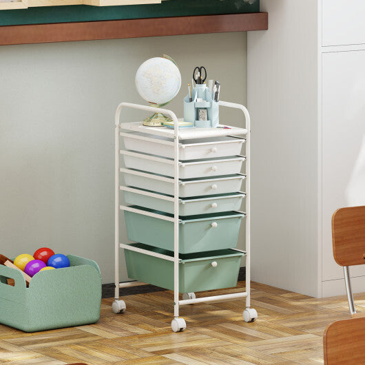 Costway Multifunctional 6 Drawers Rolling Storage Cart Organizer-Green Gradient