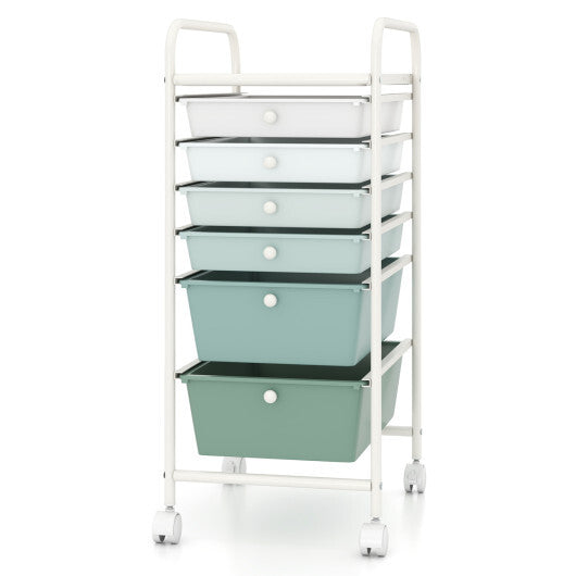 Costway Multifunctional 6 Drawers Rolling Storage Cart Organizer-Green Gradient