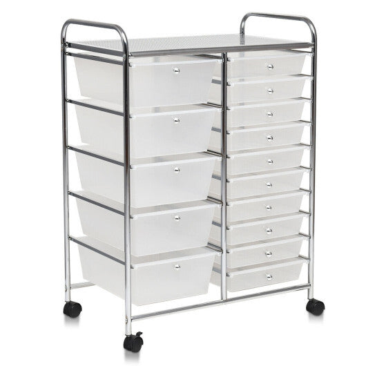 Costway 15 Drawers Rolling Storage Cart Organizer-clear