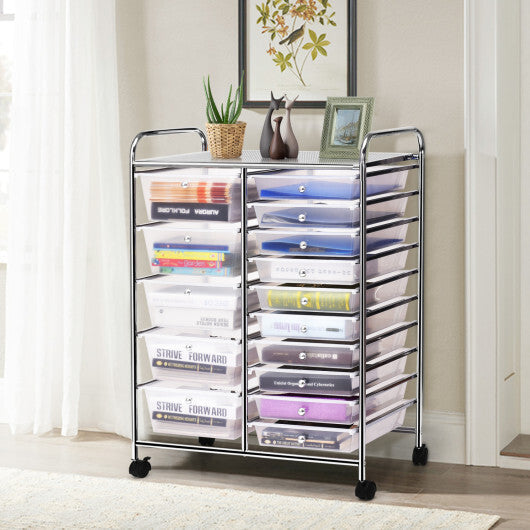 Costway 15 Drawers Rolling Storage Cart Organizer-clear