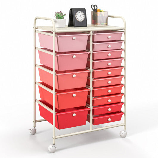 Costway 15-Drawer Utility Rolling Organizer Cart Multi-Use Storage-Gradient Pink