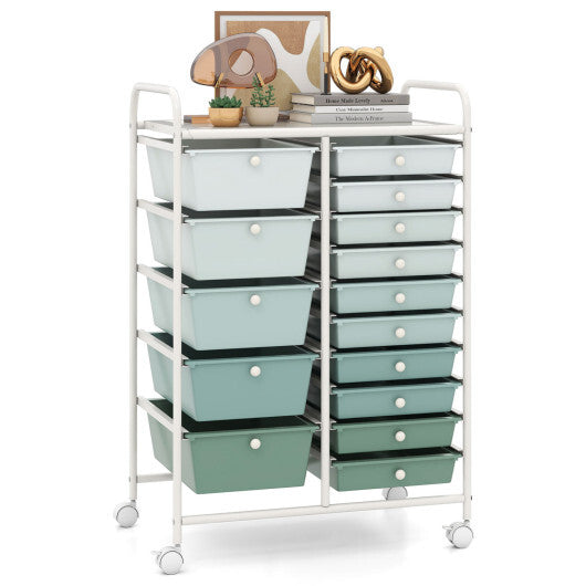 Costway 15-Drawer Utility Rolling Cart with Drawers Multi-Use Storage-Lime Green
