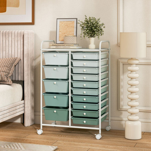 Costway 15-Drawer Utility Rolling Cart with Drawers Multi-Use Storage-Lime Green