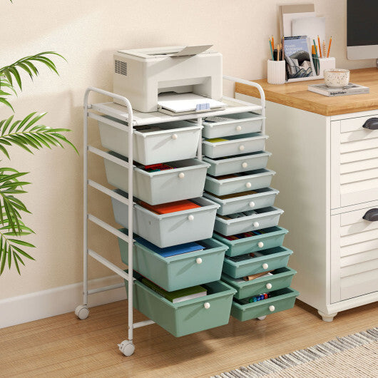 Costway 15-Drawer Utility Rolling Cart with Drawers Multi-Use Storage-Lime Green