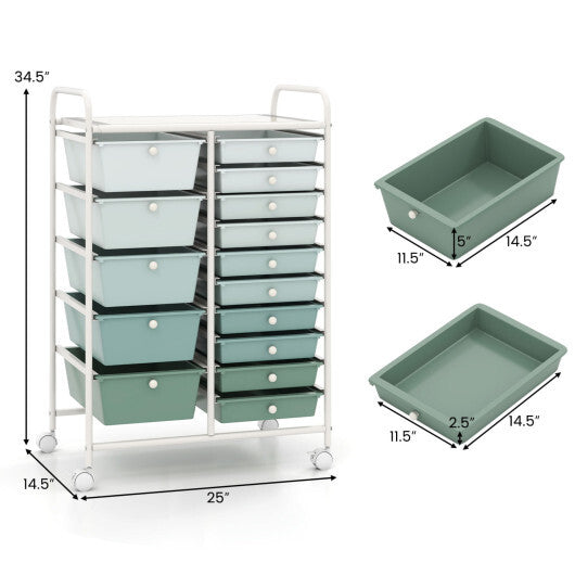 Costway 15-Drawer Utility Rolling Cart with Drawers Multi-Use Storage-Lime Green