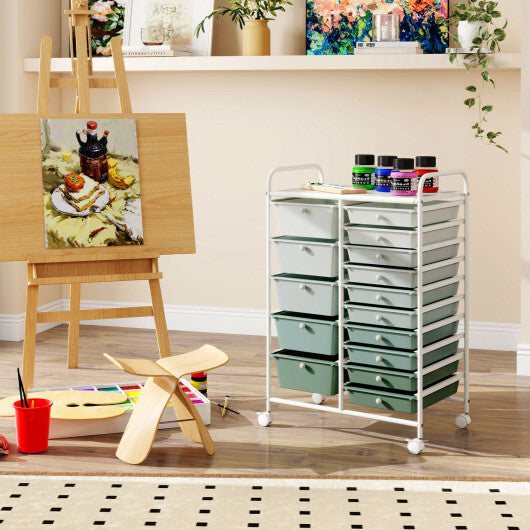 Costway 15-Drawer Utility Rolling Cart with Drawers Multi-Use Storage-Lime Green