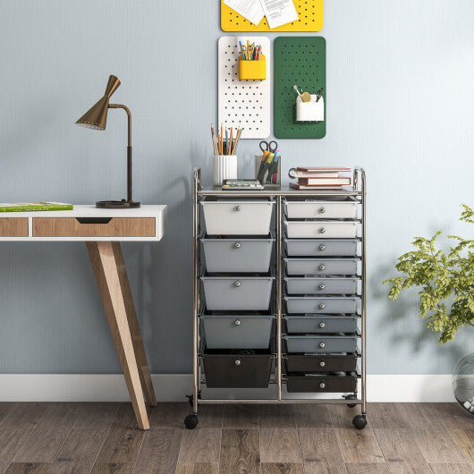 Costway 15-Drawer Utility Rolling Organizer Cart Multi-Use Storage-Black & Gray