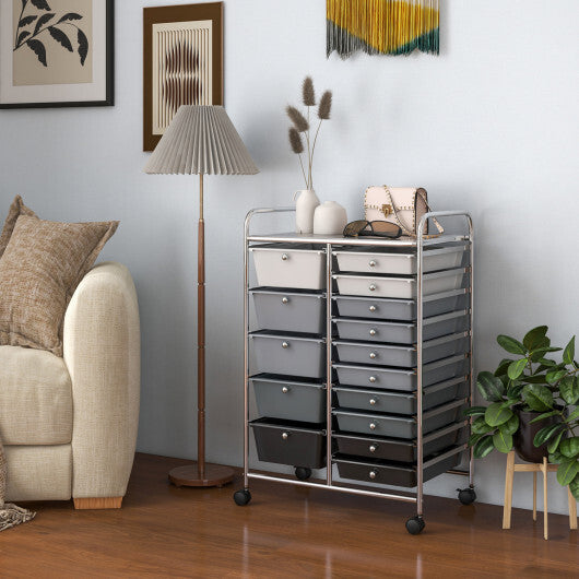 Costway 15-Drawer Utility Rolling Organizer Cart Multi-Use Storage-Black & Gray