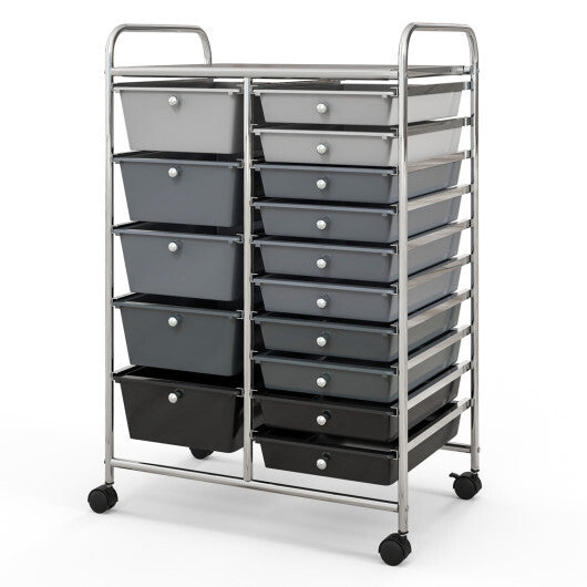 Costway 15-Drawer Utility Rolling Organizer Cart Multi-Use Storage-Black & Gray
