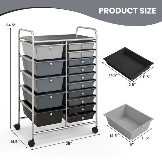 Costway 15-Drawer Utility Rolling Organizer Cart Multi-Use Storage-Black & Gray