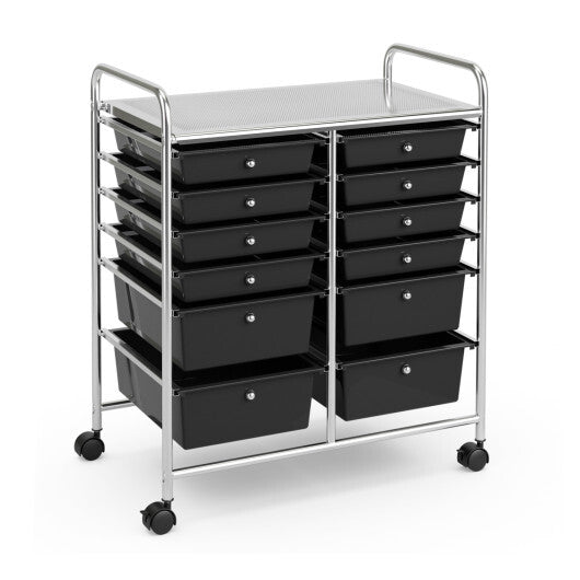Costway 12 Drawers Rolling Cart Storage Scrapbook Paper Organizer Bins-Black