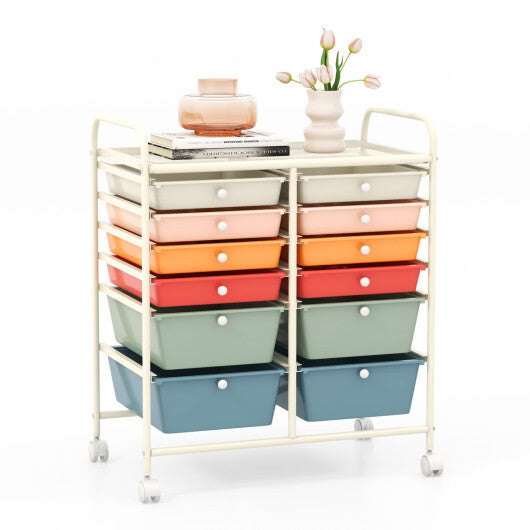 Costway 12 Drawers Rolling Cart Storage Scrapbook Paper Organizer Bins-Deep Multicolor