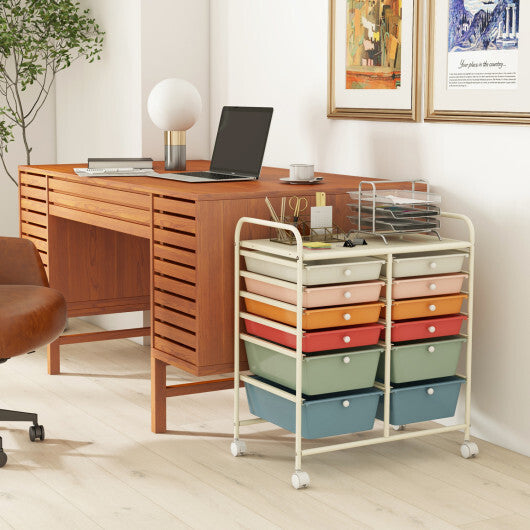 Costway 12 Drawers Rolling Cart Storage Scrapbook Paper Organizer Bins-Deep Multicolor