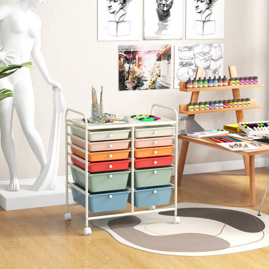 Costway 12 Drawers Rolling Cart Storage Scrapbook Paper Organizer Bins-Deep Multicolor