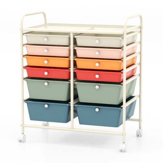 Costway 12 Drawers Rolling Cart Storage Scrapbook Paper Organizer Bins-Deep Multicolor