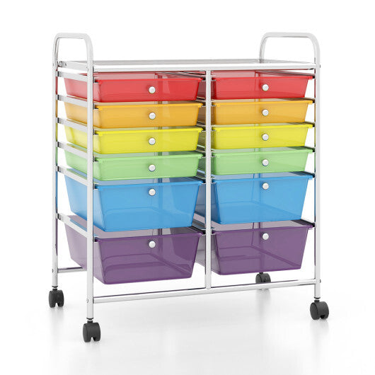 Costway 12 Drawers Rolling Cart Storage Scrapbook Paper Organizer Bins-Transparent Multicolor