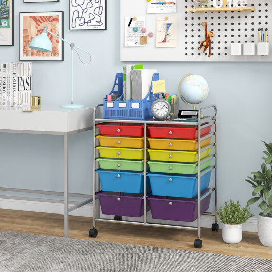 Costway 12 Drawers Rolling Cart Storage Scrapbook Paper Organizer Bins-Transparent Multicolor