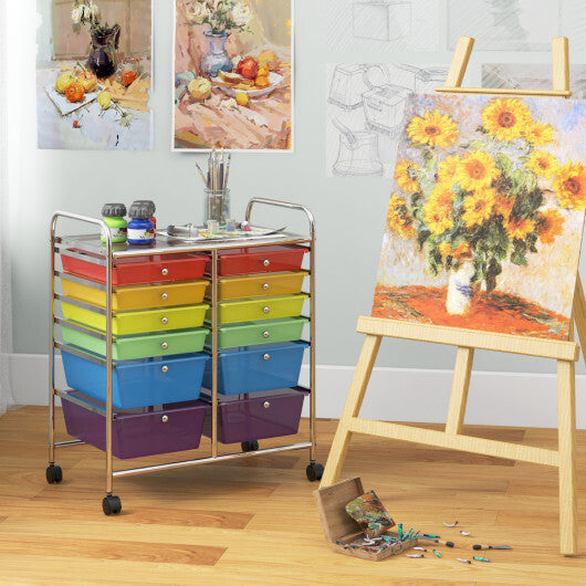Costway 12 Drawers Rolling Cart Storage Scrapbook Paper Organizer Bins-Transparent Multicolor