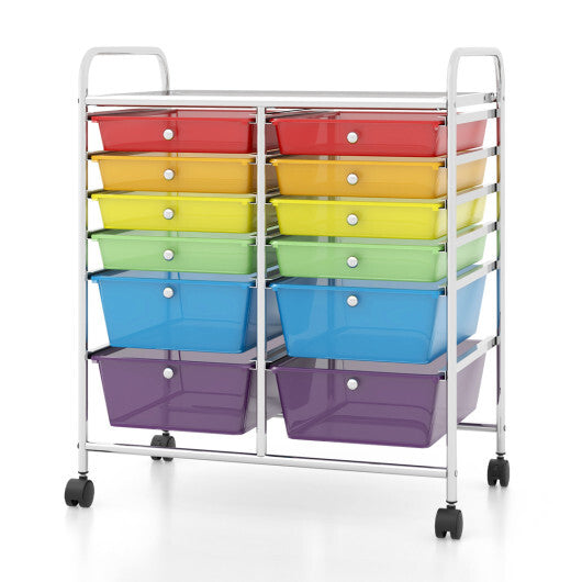 Costway 12 Drawers Rolling Cart Storage Scrapbook Paper Organizer Bins-Transparent Multicolor