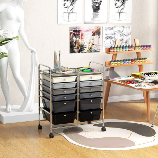 Costway 12-Drawer Rolling Storage Cart with Removable Drawers and Lockable Wheels-Gray