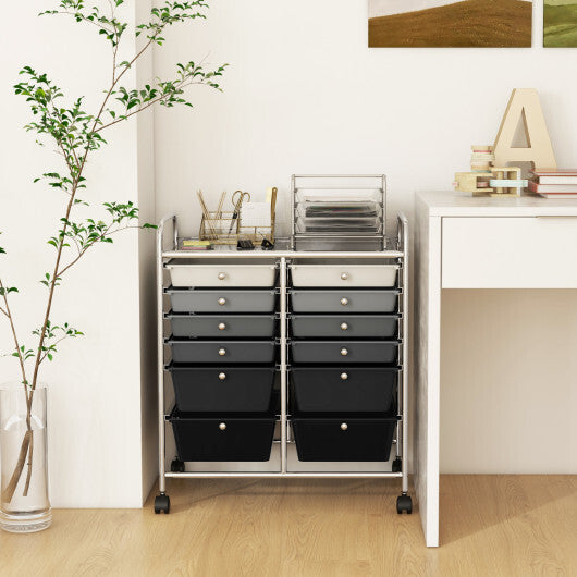 Costway 12-Drawer Rolling Storage Cart with Removable Drawers and Lockable Wheels-Gray
