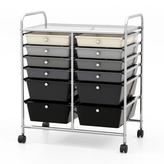 Costway 12-Drawer Rolling Storage Cart with Removable Drawers and Lockable Wheels-Gray