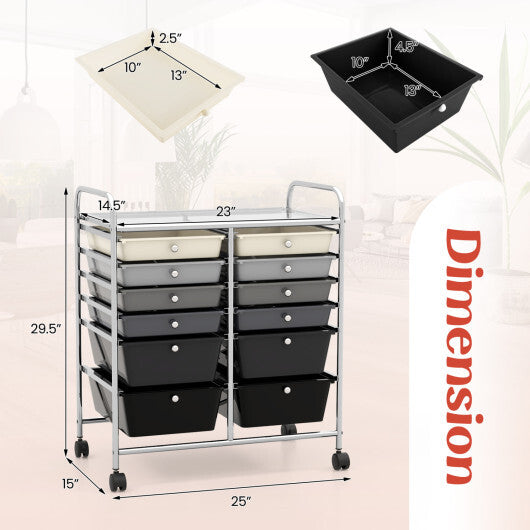 Costway 12-Drawer Rolling Storage Cart with Removable Drawers and Lockable Wheels-Gray