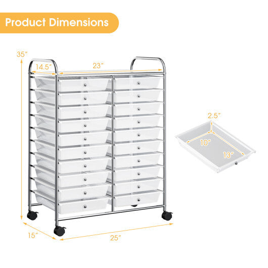 Costway 20 Drawers Storage Rolling Cart Studio Organizer-Transparent