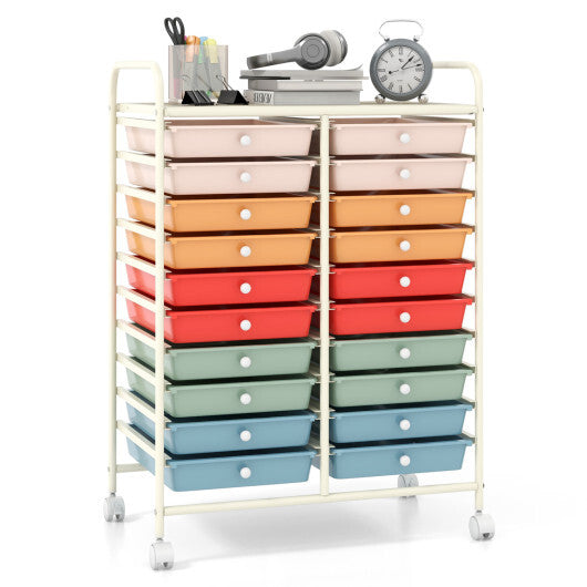 Costway 20 Drawers Rolling Storage Cart Studio Organizer-Deep Multicolor