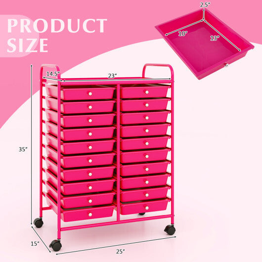 Costway 20 Removable Drawers Rolling Storage Cart Studio Organizer-Pink