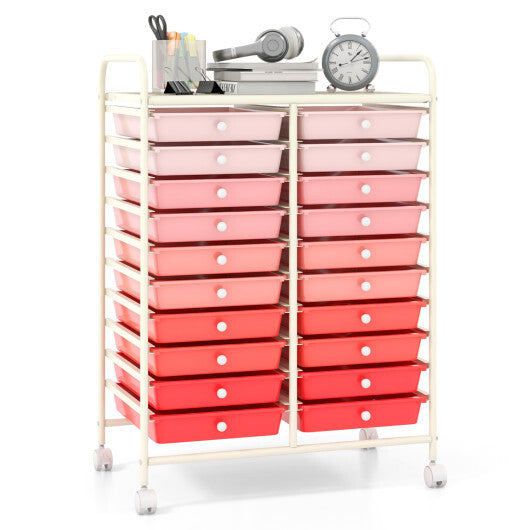 Costway 20 Drawers Rolling Storage Cart Studio Organizer-Gradient Pink