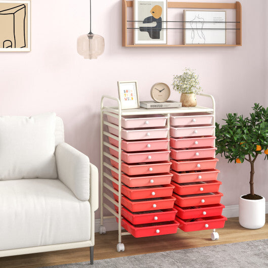 Costway 20 Drawers Rolling Storage Cart Studio Organizer-Gradient Pink