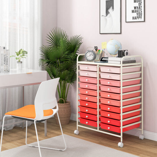 Costway 20 Drawers Rolling Storage Cart Studio Organizer-Gradient Pink