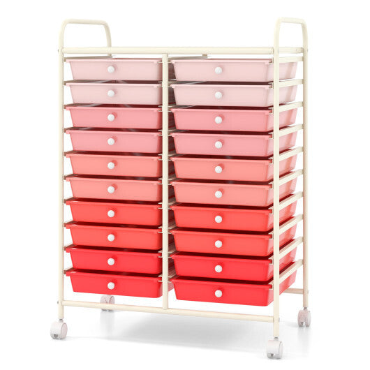 Costway 20 Drawers Rolling Storage Cart Studio Organizer-Gradient Pink