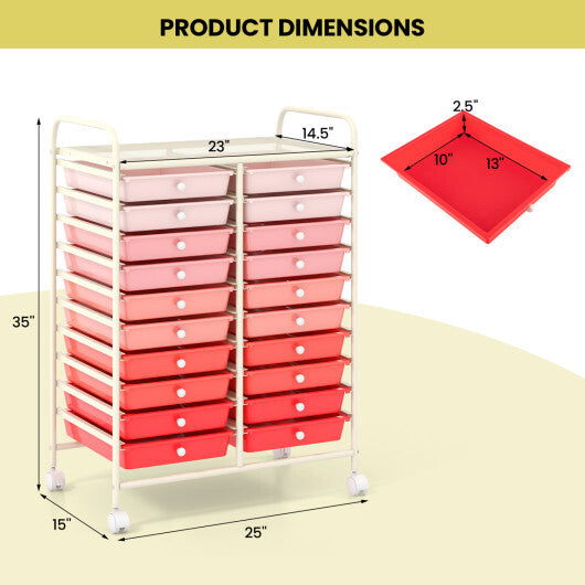 Costway 20 Drawers Rolling Storage Cart Studio Organizer-Gradient Pink