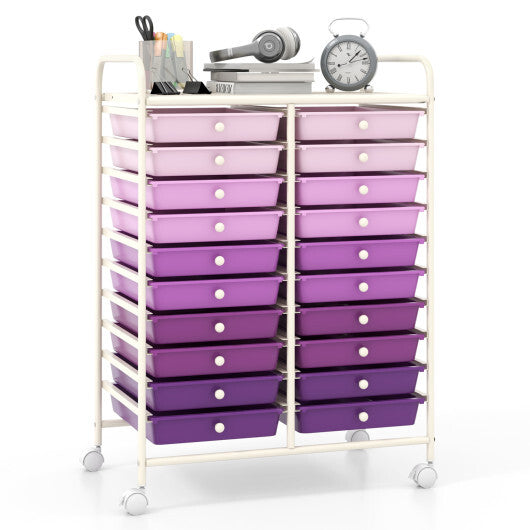 Costway 20 Drawers Rolling Storage Cart Studio Organizer-Purple