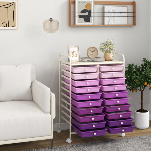 Costway 20 Drawers Rolling Storage Cart Studio Organizer-Purple